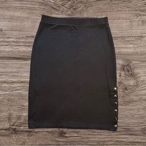 Ashley Blue Black Midi Skirt | Gold Button Detail